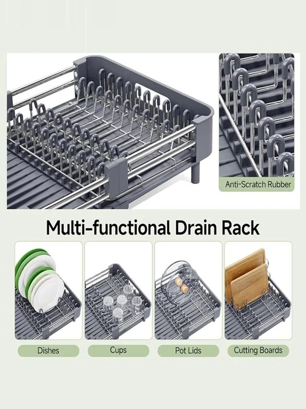 KINGRACK Extendable Dish Drainer Rack, Gray