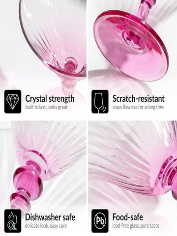 Krosno Martini Glasses Set of 2, 170 ml, Pink Stem, Bubble Collection