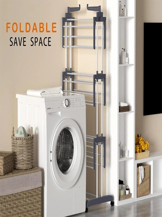 Airer Clothes Drying Rack, 4-Tier Foldable Clothes Hanger, Adjustable, Grey
