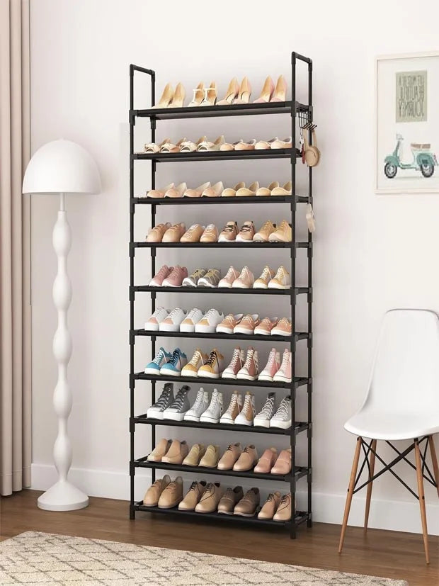 Shoe Rack, 10 Tier Shoe Storage Organizer with Hooks,175*72*30cm,XXL
