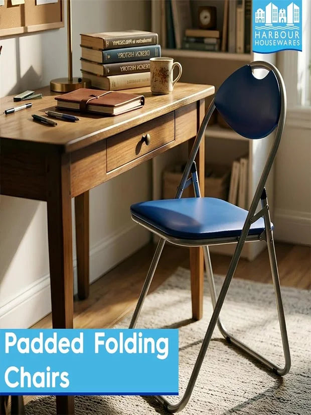 Harbour Housewares Padded Folding Chair Black - 2 Pack - Metal Frame Seat
