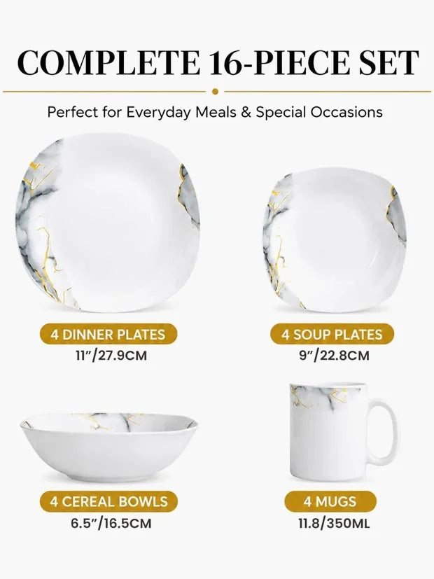 HOMSMYTH 16 Pcs Opal Glass Dinner Set