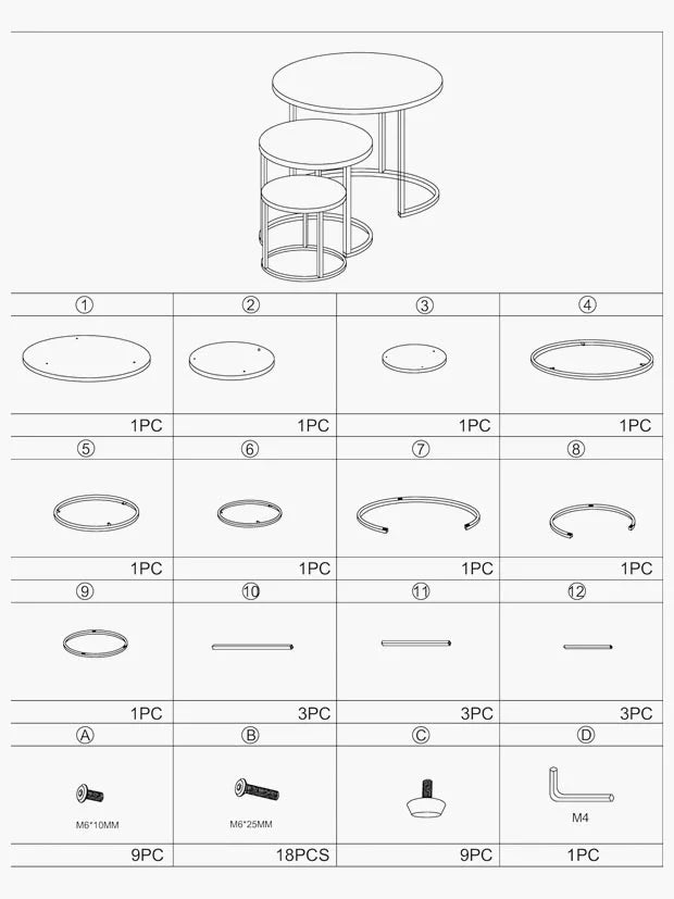 DIVCHI Nest of Tables Set of 3 Round – Modern Nesting Coffee Tables
