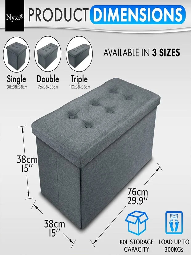 Nyxi Foldable Ottoman Storage Box,76x38x38cm, 80L Capacity
