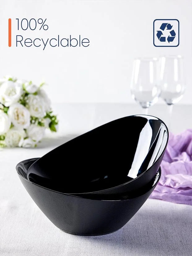 LaGlint 10 inch Oval Salad Bowl Set of 2 66 oz (1.95L) Black Serving