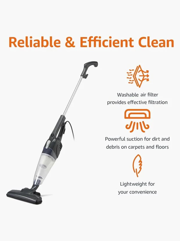 Basics 2-in-1 Corded Upright Vacuum Cleaner, Lightweight Stick, Black