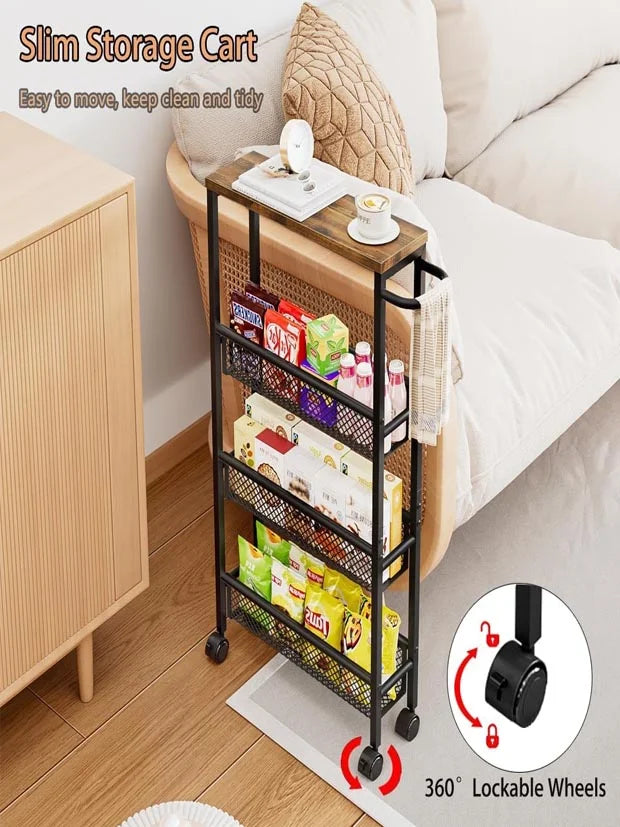 Slim Rolling Cart 4 Tier Narrow Storage