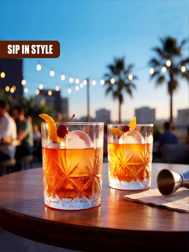 GEEZY Set of 4 Whisky Glasses 230ml for Spirits - Drinking Tumblers