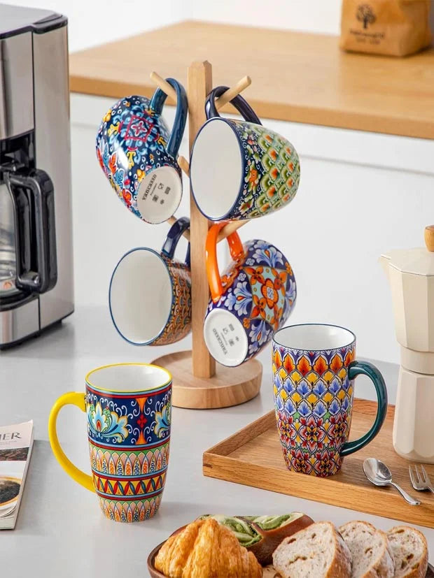 vancasso SIMI 16oz/480ml Porcelain Mugs Set of 6, Bohemian Style Coffee Mug