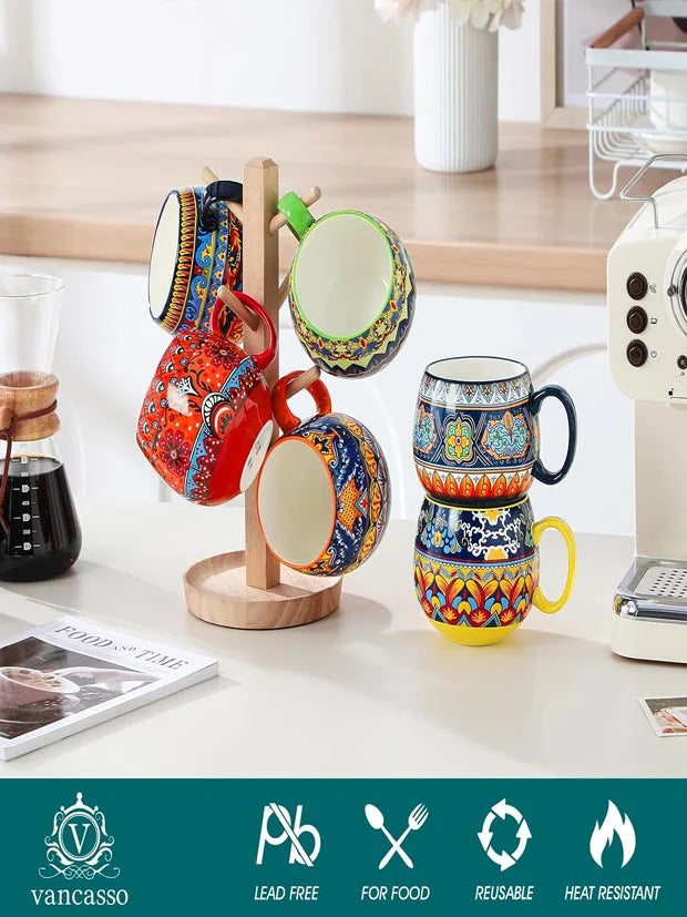 vancasso KRVI Bohemian Coffee Mugs Set of 6, 18 Oz Large Coffee Cups