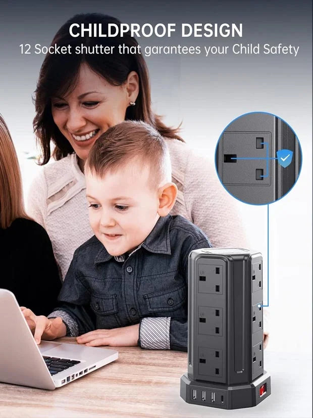 Tower Extension Lead 5M, Extension Cable with USB Ports