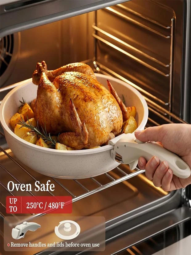 YASHE 9Pcs Granite Nonstick Pans and Pots Set, Oven Safe, Stackable