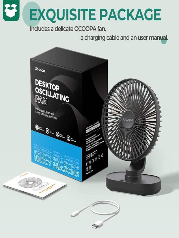 OCOOPA RotateAir Large 6.5'' Auto Oscillating Rechargeable Fan 4000mAh